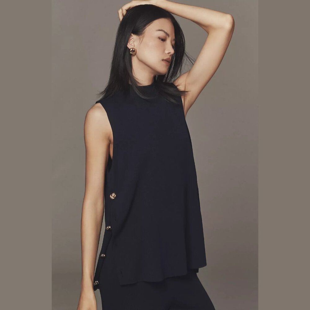 NEW Maeve Sizes XS, S, XL Women's Side-Button Sweater Tank Top - Navy